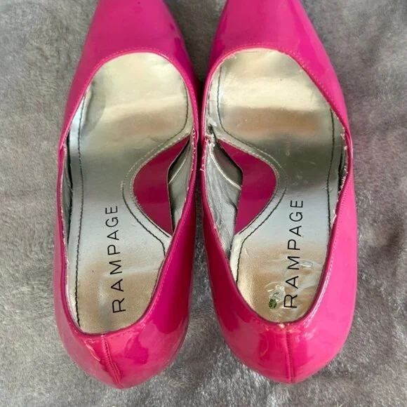 Rampage Maria Hot Pink Patent Pointed Toe Kitten Heel Pumps - Picture 5 of 7